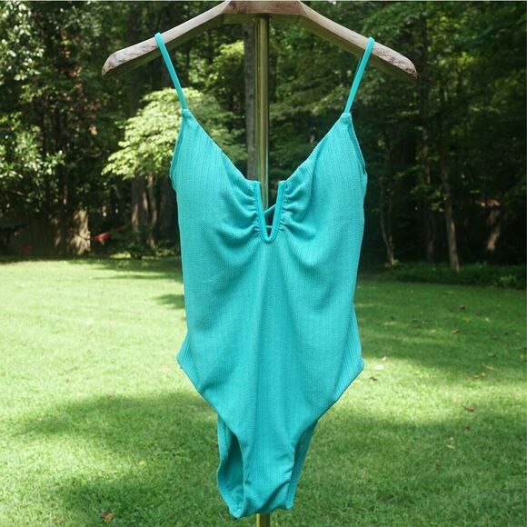 Sanctuary Turquoise Blue Ribbed One Piece Swimsuit - Picture 1 of 7